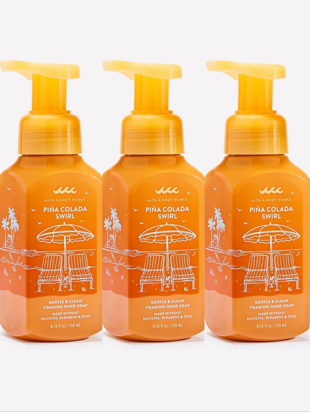 Bath & Body Works Piña Colada Swirl Gentle Foaming Hand Soap Set of 3 NEW RARE